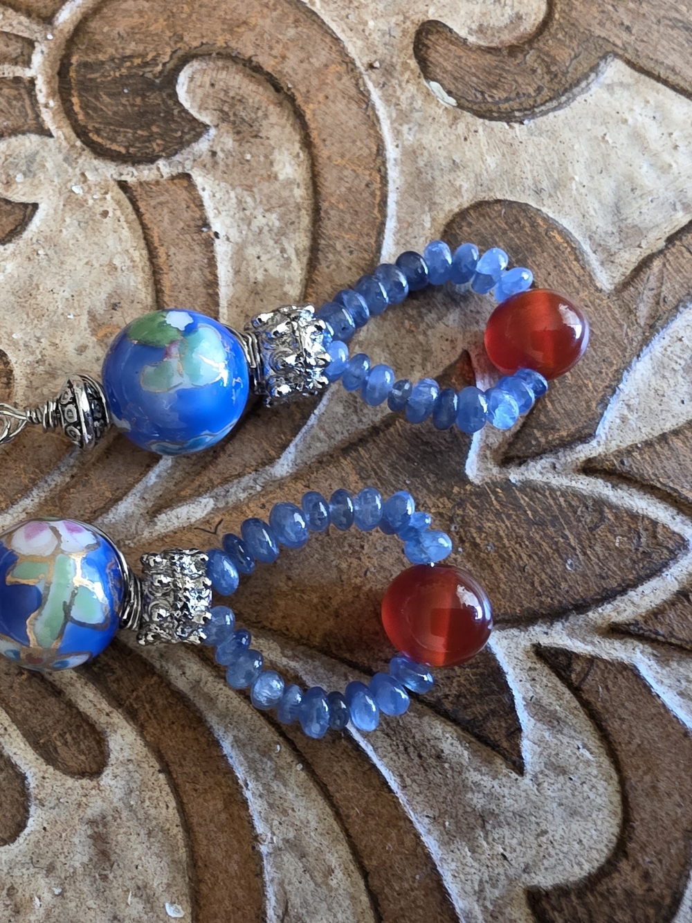 Handcrafted Blue and Red Bead Drop Earrings